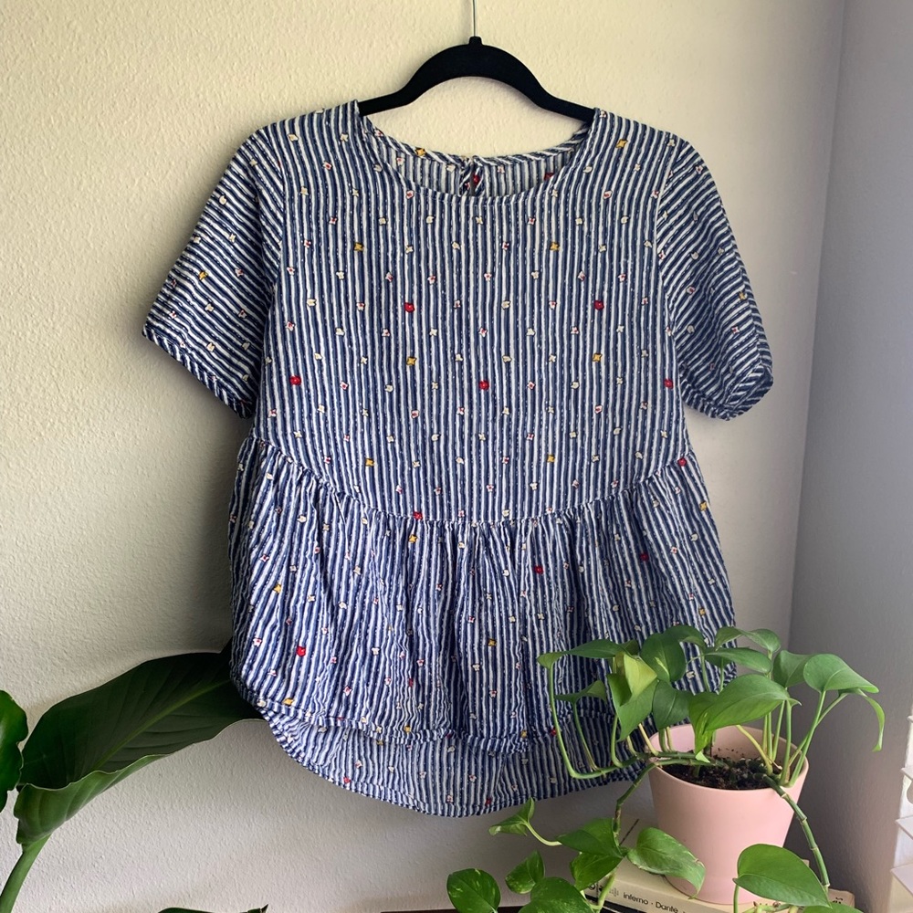 Floral Pinstripe Babydoll Top